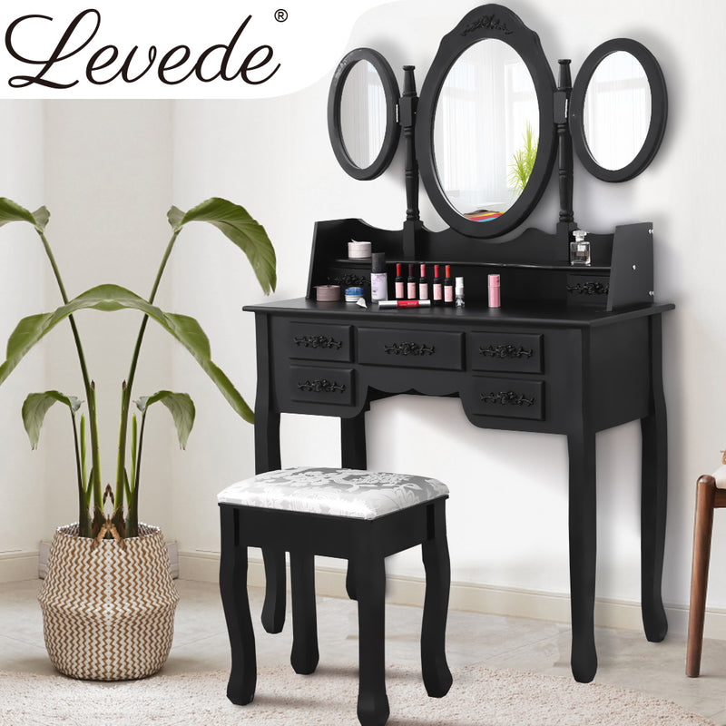 Levede Dressing Table Stool Mirror Drawer Cabinet Jewellery Organizer Bedroom