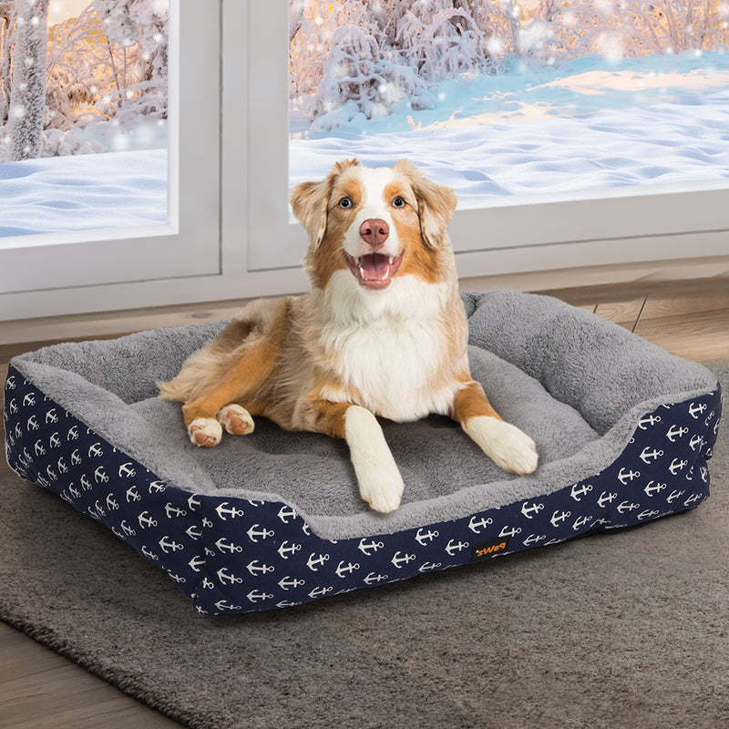 PaWz Pet Dog Cat Bed Deluxe Soft Cushion Lining Warm Kennel Navy Anchor L