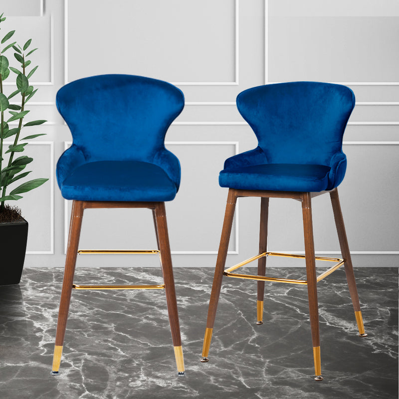 Levede 2x Bar Stools Kitchen Stool Chairs Velvet Swivel Barstools Luxury Blue