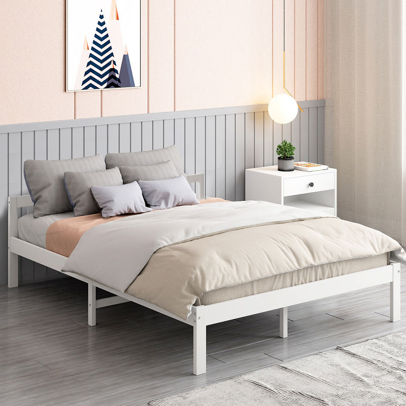 Levede Wooden Bed Frame Queen Size Mattress Base Solid Timber Pine Wood White