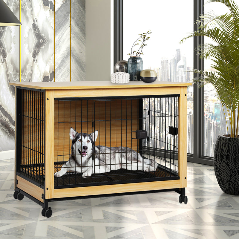 PaWz Wooden Wire Dog Kennel Side End Table Steel Puppy Crate Indoor Pet House XXL