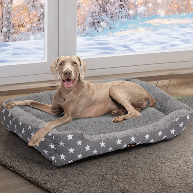 PaWz Pet Dog Cat Bed Deluxe Soft Cushion Lining Warm Kennel Grey Star XL