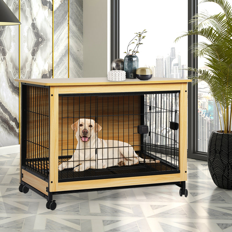 PaWz Wooden Wire Dog Kennel Side End Table Steel Puppy Crate Indoor Pet House XL