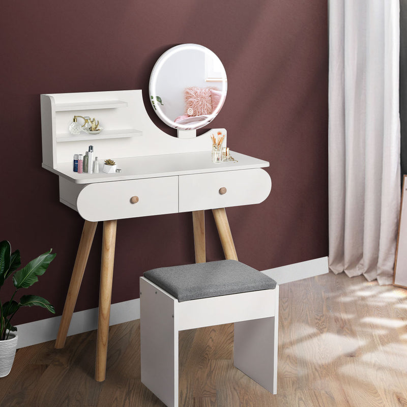 Levede Dressing Table Stool LED Mirror Jewellery Cabinet Makeup Storage 3 Colour