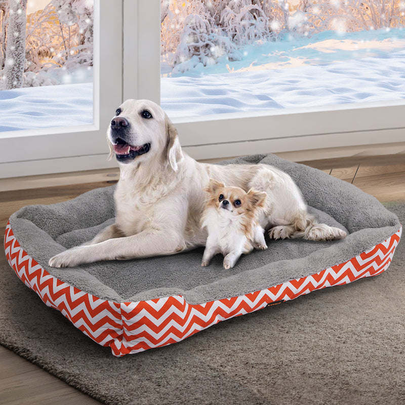 PaWz Pet Dog Cat Bed Deluxe Soft Cushion Lining Warm Kennel Orange Geo XXL