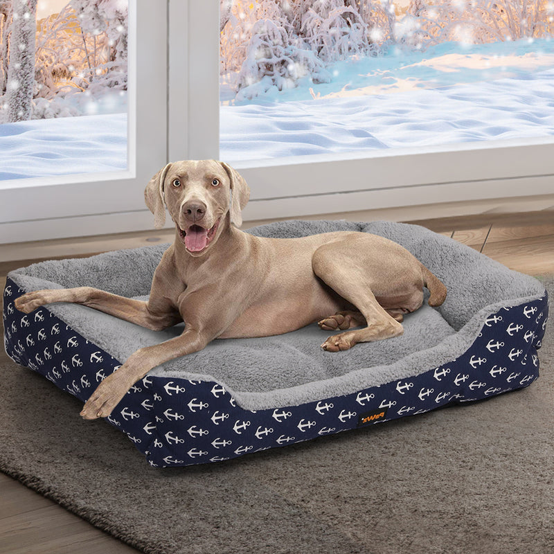 PaWz Pet Dog Cat Bed Deluxe Soft Cushion Lining Warm Kennel Navy Anchor XL