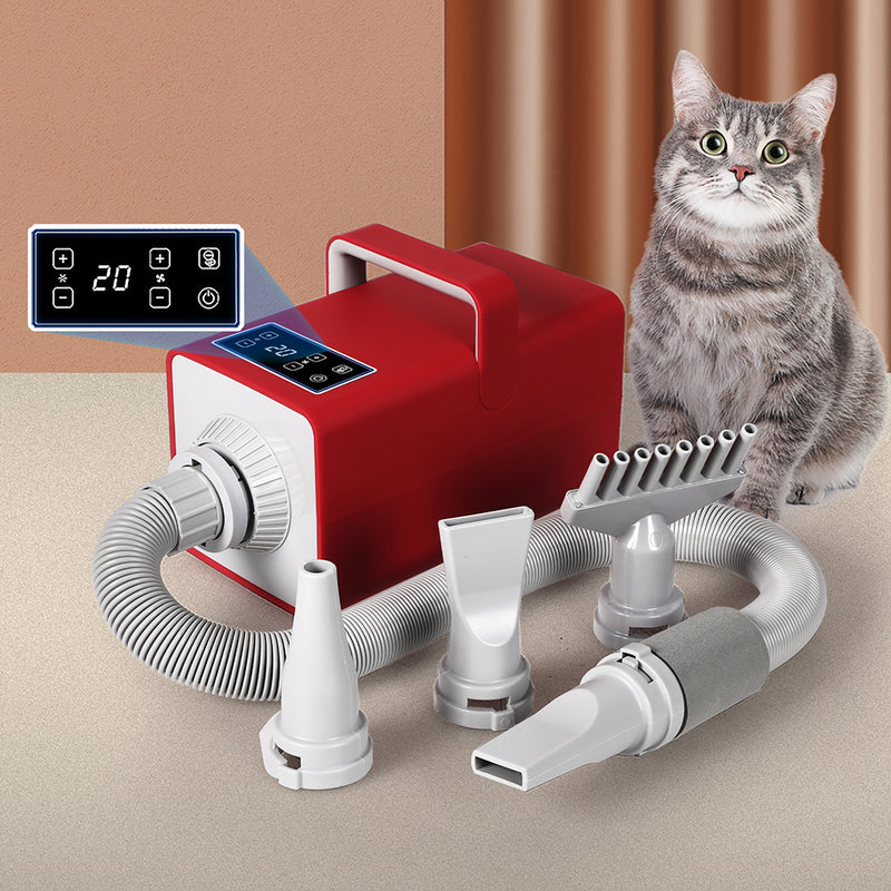 PaWz Pet Grooming Hair Dryer Dog Cat Hairdryer Speed Heater Low Noise 3200W Red