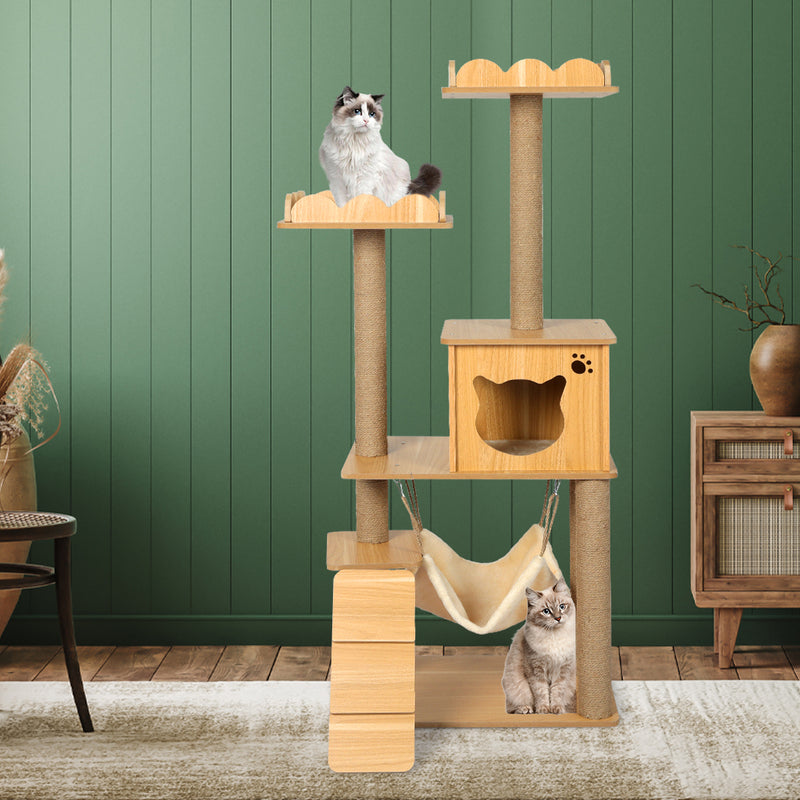 PaWz Cat Tree Scratching Post Scratcher Cats Tower Wood Condo Toys House 132cm