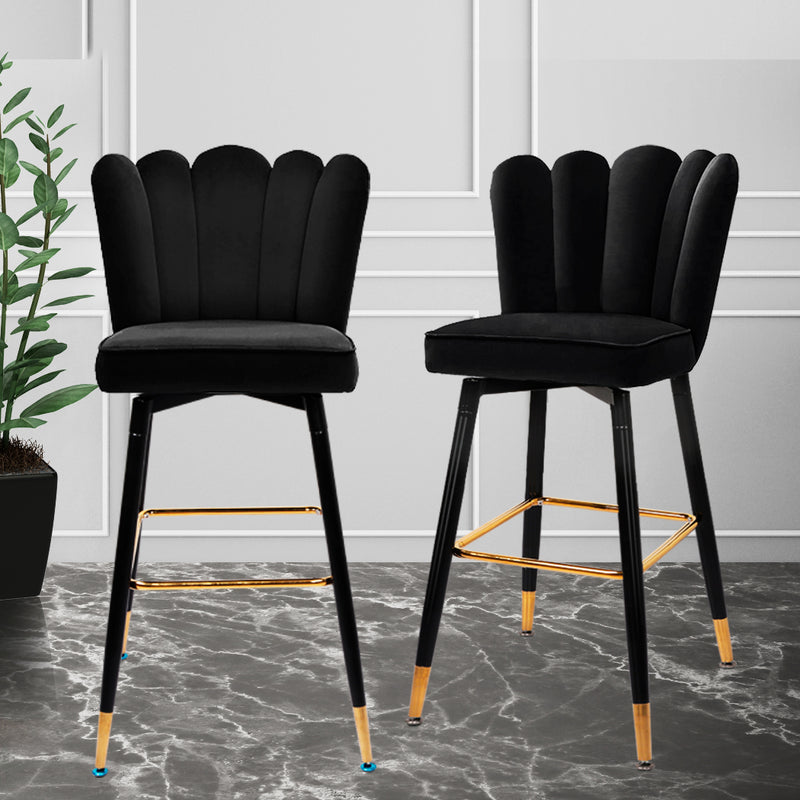 Levede 2x Bar Stools Kitchen Stool Chairs Velvet Swivel Barstools Luxury Black