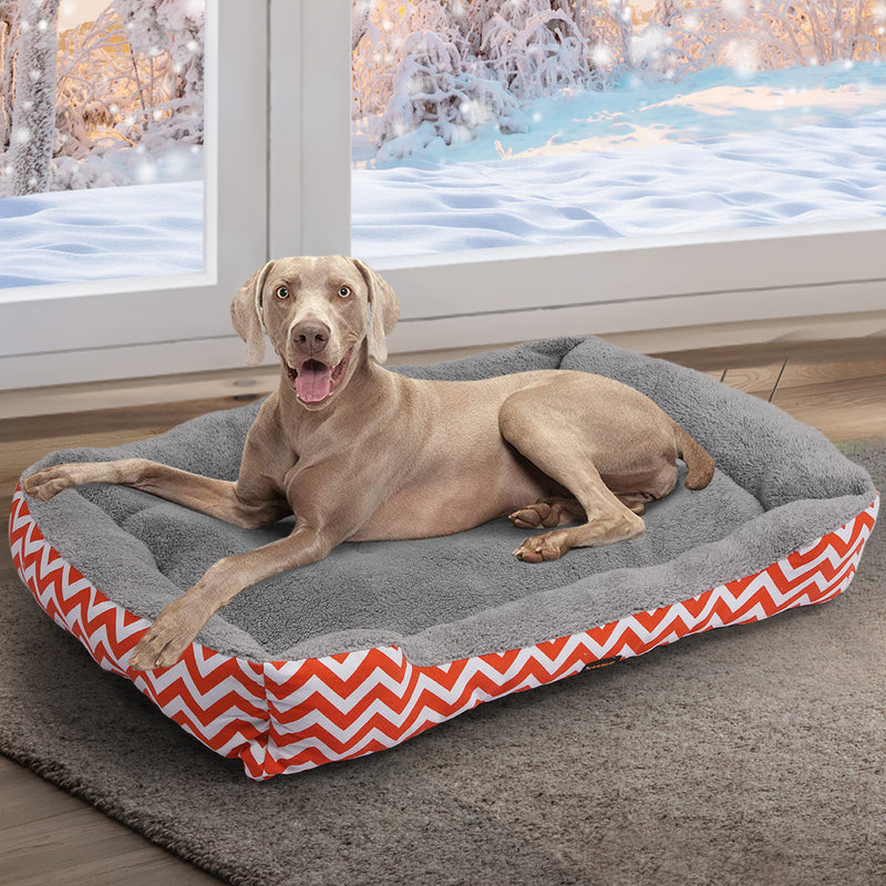 PaWz Pet Dog Cat Bed Deluxe Soft Cushion Lining Warm Kennel Orange Geo XL