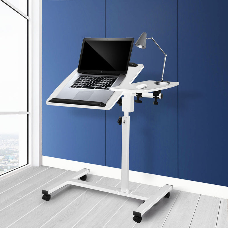 Levede Mobile Laptop Desk Adjustable Computer Table Stand Office Study Bed White