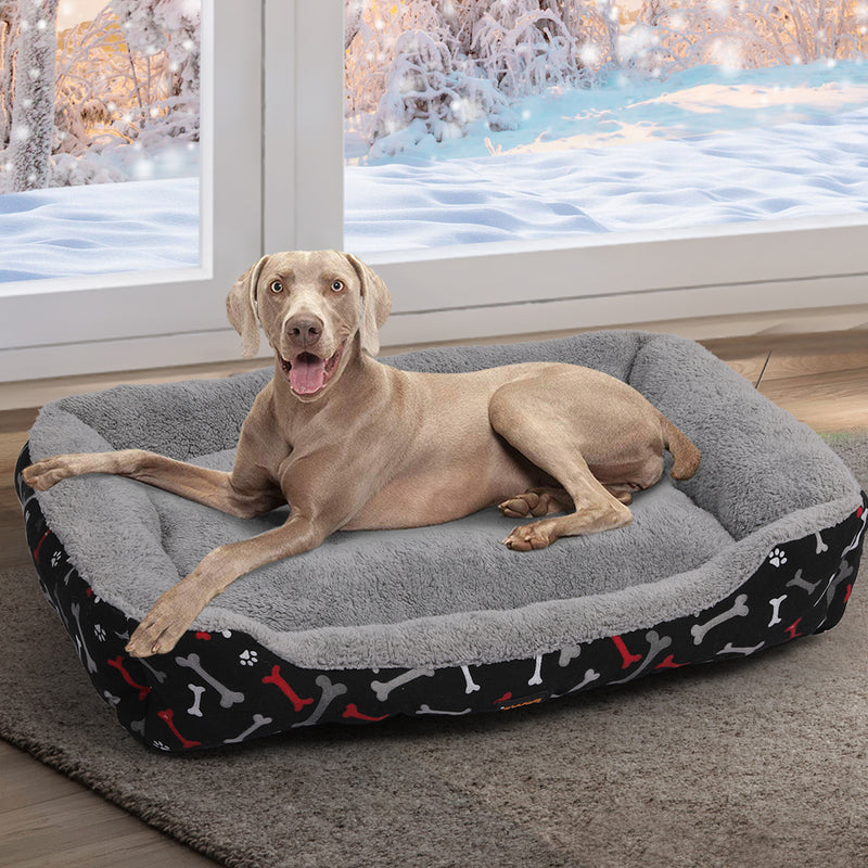 PaWz Pet Dog Cat Bed Deluxe Soft Cushion Lining Warm Kennel Black Bone XL