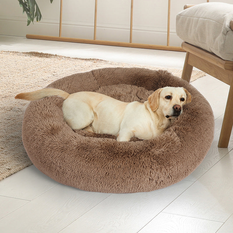 PaWz Pet Bed Cat Dog Donut Nest Calming Mat Kennel Cave Deep Sleeping Brown XXXL