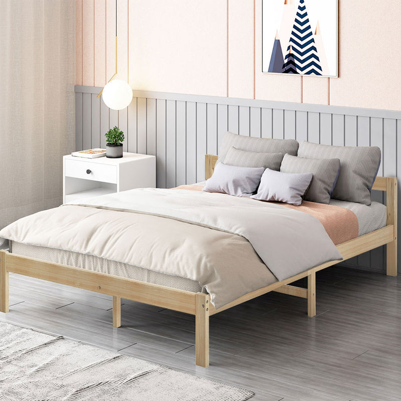 Levede Wooden Bed Frame Double Size Mattress Base Solid Timber Pine Wood Natural