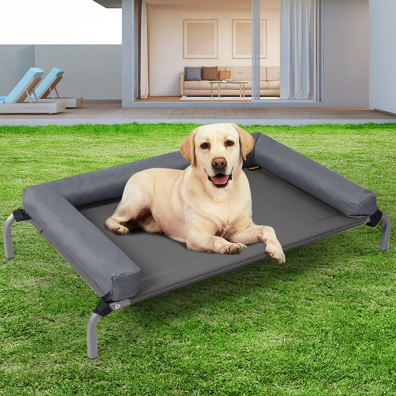 PaWz Elevated Pet Bed Dog Puppy Cat Trampoline Hammock Raised Heavy Duty Grey L