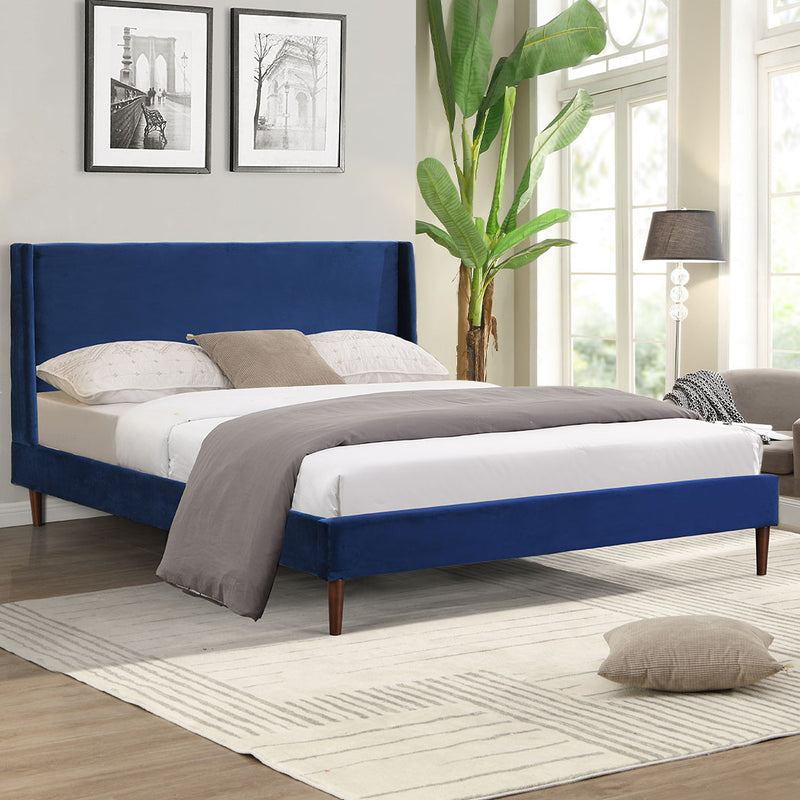 Levede Velvet Bed Frame Double Size Mattress Base Platform Wooden Headboard Blue