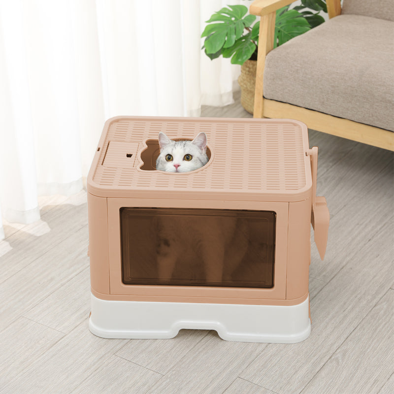 PaWz Foldable Cat Litter Box Tray Enclosed Kitty Toilet Hood Hair Grooming Pink