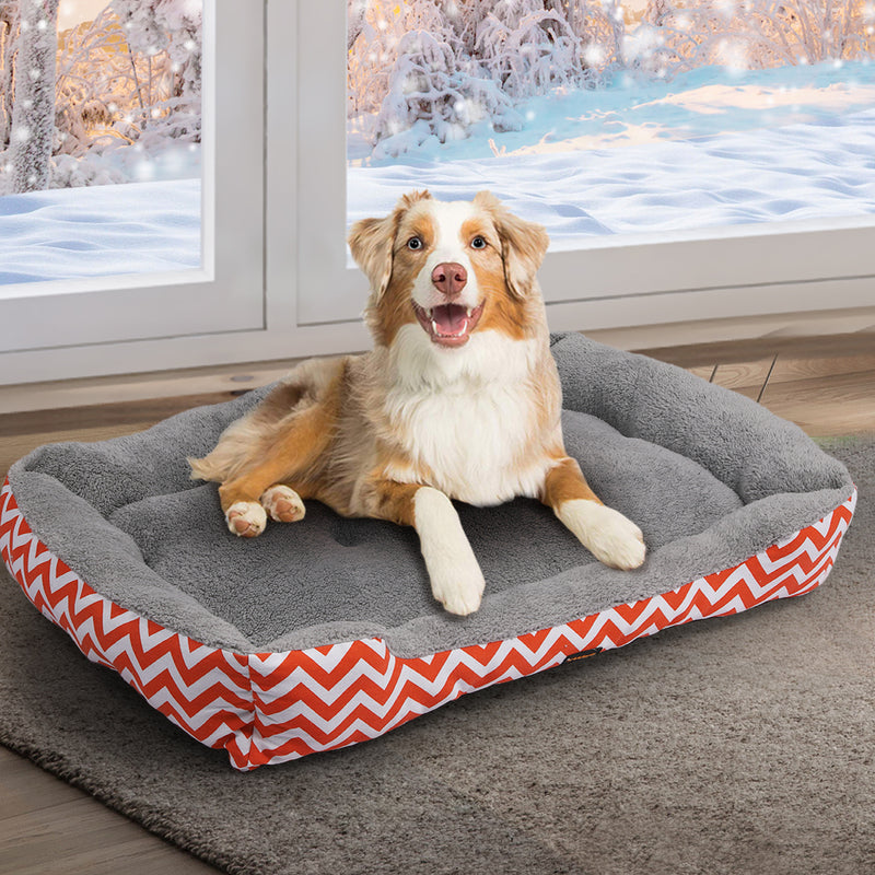 PaWz Pet Dog Cat Bed Deluxe Soft Cushion Lining Warm Kennel Orange Geo L