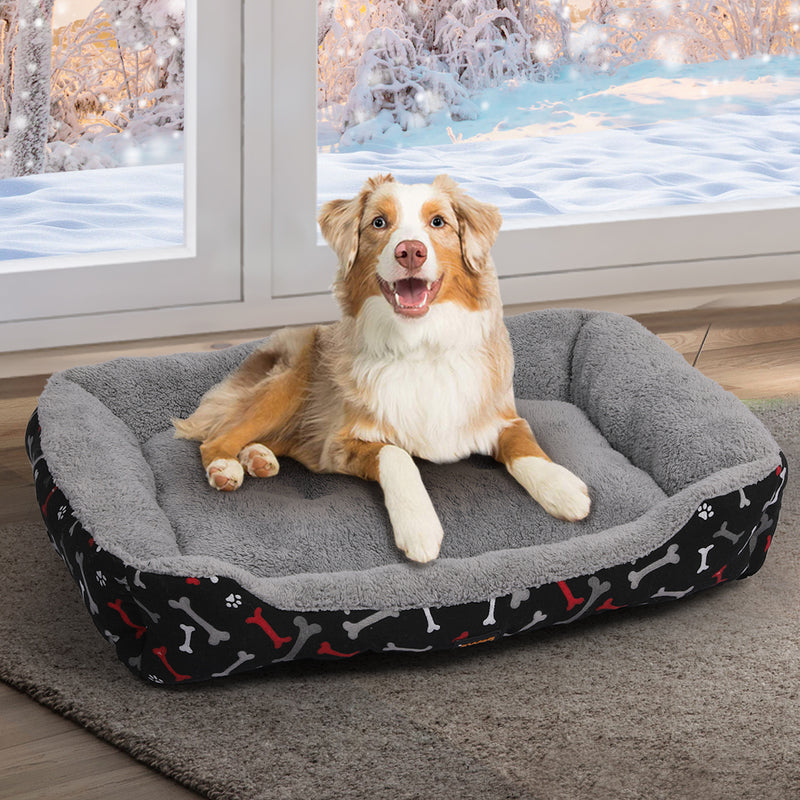 PaWz Pet Dog Cat Bed Deluxe Soft Cushion Lining Warm Kennel Black Bone L