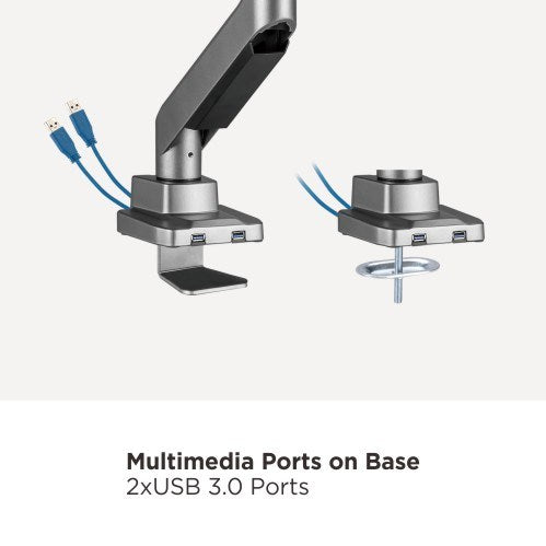 Brateck Single Monitor Economy Heavy-Duty Gas Spring Monitor Arm with USD3.1 Ports