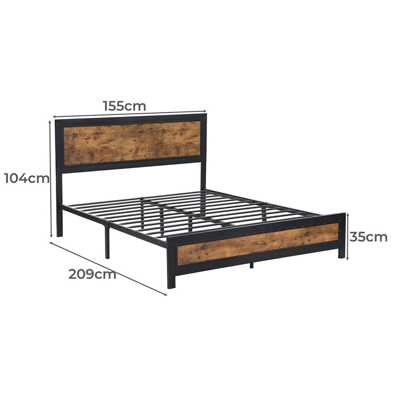 Levede Metal Bed Frame Mattress Base Platform Wooden Rivets Drawers Queen